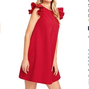 Red Dress | Ruffle Trim Sleeve | A Line | Holiday